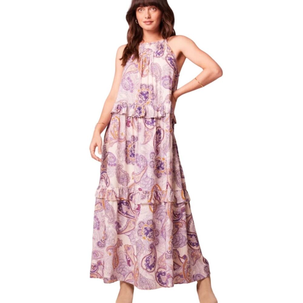 BAND OF THE‎ FREE LILIANE PURPLE PAISLEY TIERED MAXI DRESS S NEW